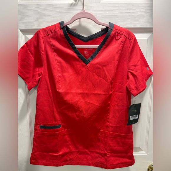 Maevn Tops - Matrix by Maevn Women’s Scrub Top Red Black V-Neck Size Small NWT